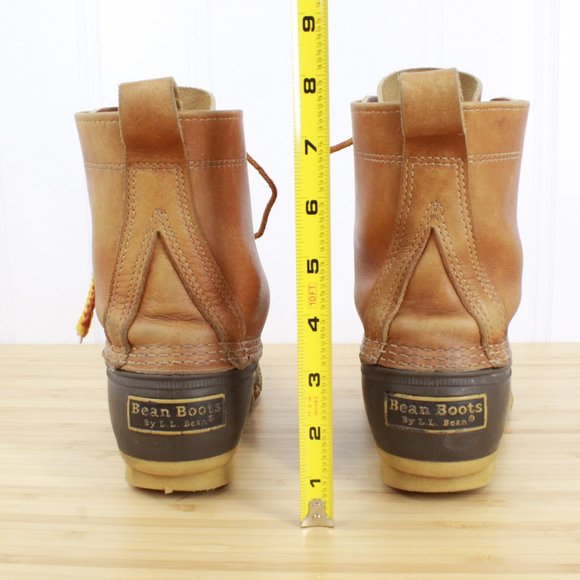 LL Bean Unlined Brown Leather Lace-up Rubber Duck Boots Size 7 M - Picture 7 of 9